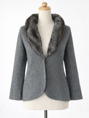 Anthropologie Gray Faux Fur Collar Wool-Blend Jacket